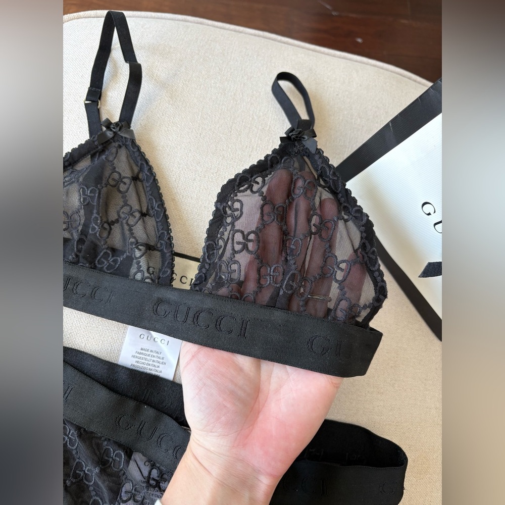 Gucci Black GG Embroidered Tulle Sheer Lingerie Set L New Condition Mesh Logo GG - Picture 7 of 16